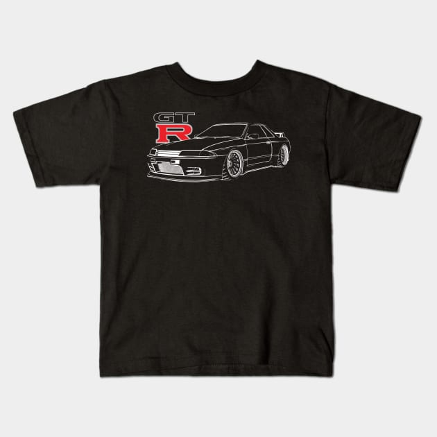 R32 GTR Skyline - Line Graphic Kids T-Shirt by cowtown_cowboy